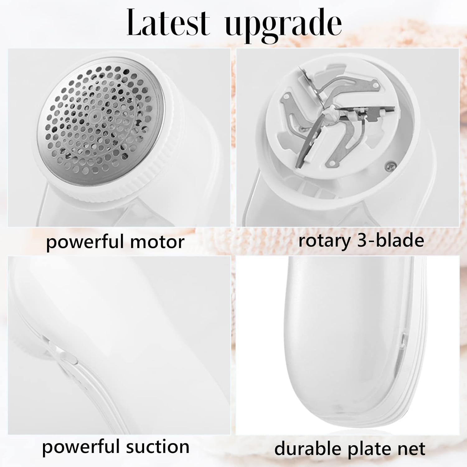 Aparat electric pentru indepartat scamele, Aparatoo, incarcare USB, cu 2 lame de rezerva, Alb