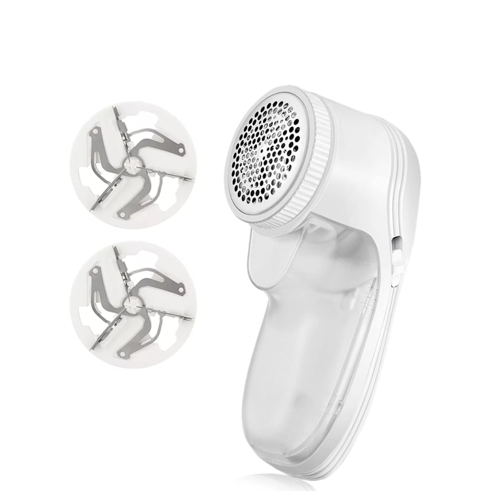 Aparat electric pentru indepartat scamele, Aparatoo, incarcare USB, cu 2 lame de rezerva, Alb
