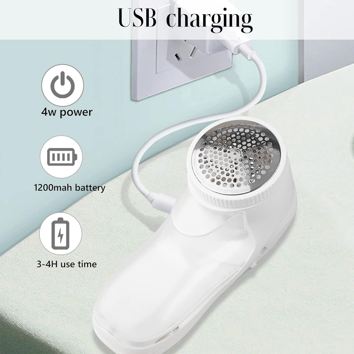 Aparat electric pentru indepartat scamele, Aparatoo, incarcare USB, cu 2 lame de rezerva, Alb