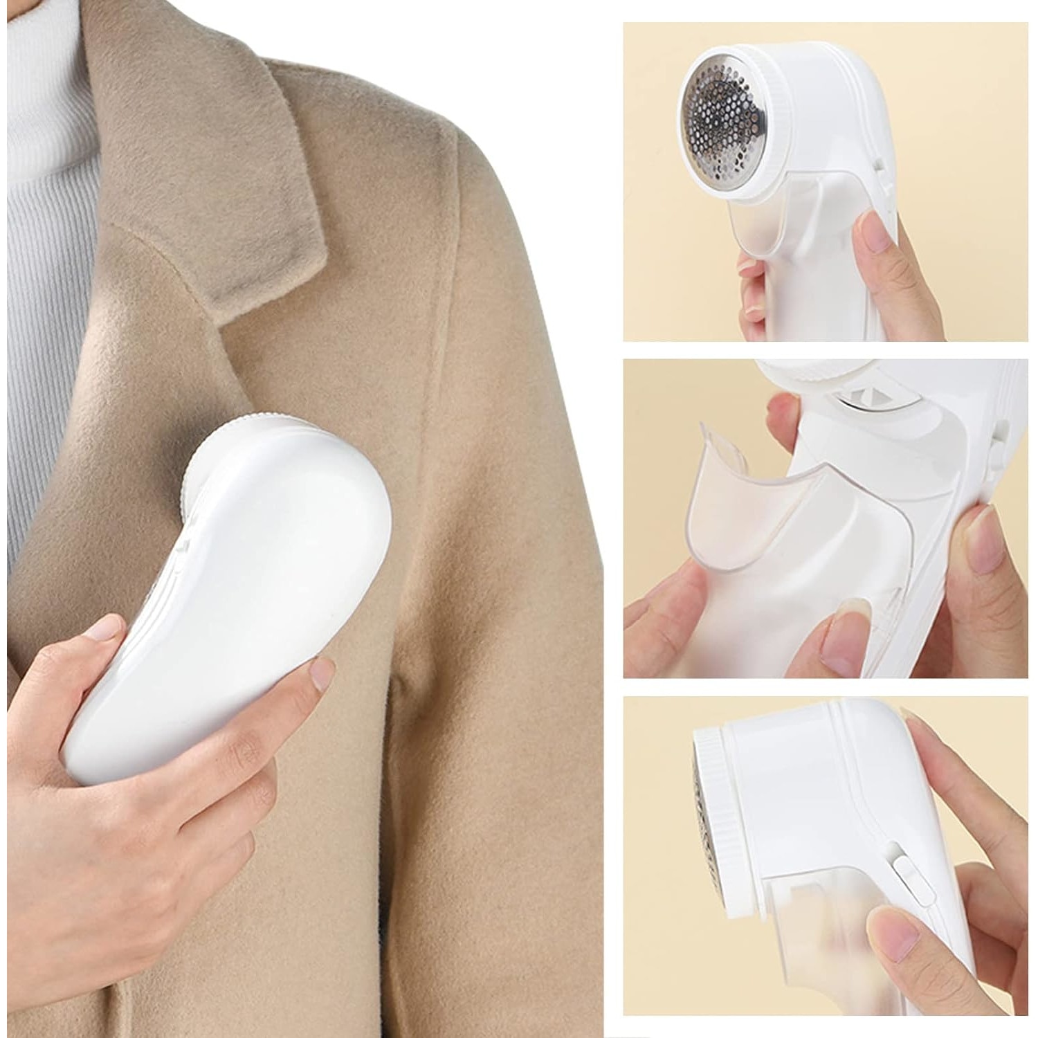 Aparat electric pentru indepartat scamele, Aparatoo, incarcare USB, cu 2 lame de rezerva, Alb