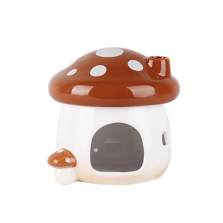 Culcus ceramic pentru hamsteri, forma de ciuperca, multicolor, 23.2x20.5x19.7cm