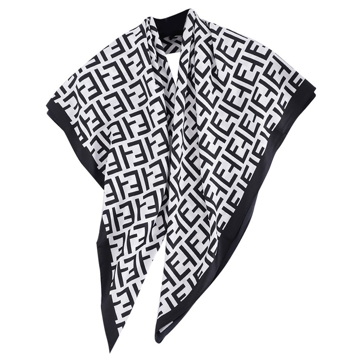 Esarfa patrata, satin, multifunctionala, alb/negru, 70x70cm