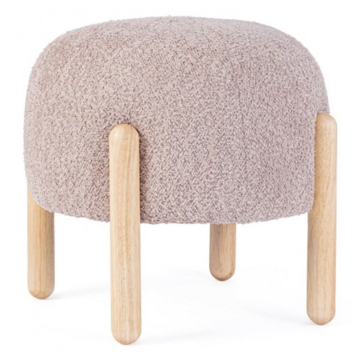 Taburet textil roz lemn natur 45x38 cm