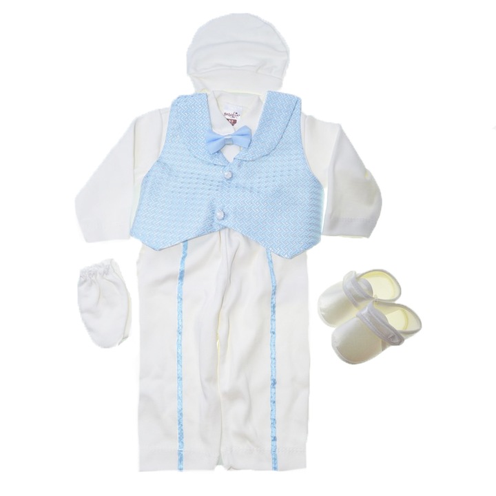 Costum pentru botez din 7 piese pentru baieti Babylia CBBLYA-02, Alb 50-62 CM