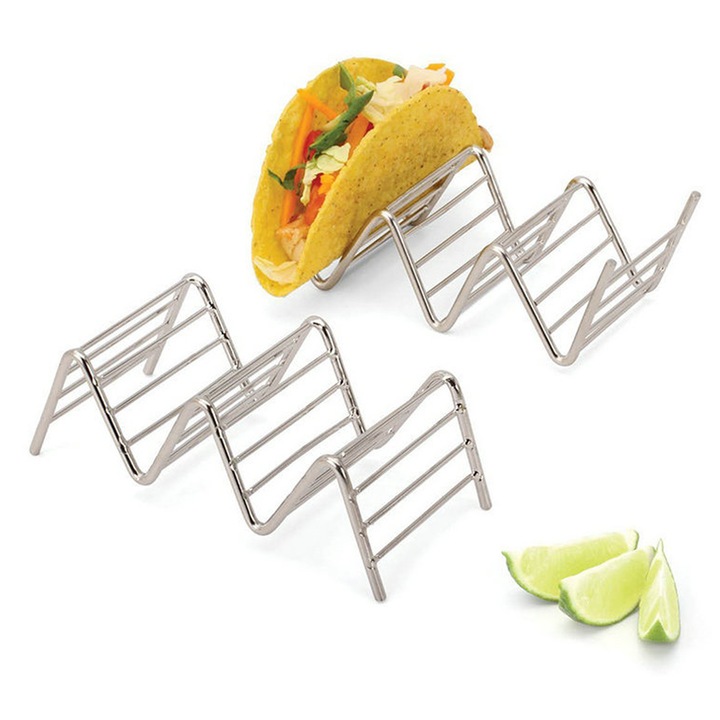 Suport pentru taco din otel inoxidabil, Enforose, capacitate reglabila 2-3 tacos, design anti-alunecare, usor de curatat, 2 buc