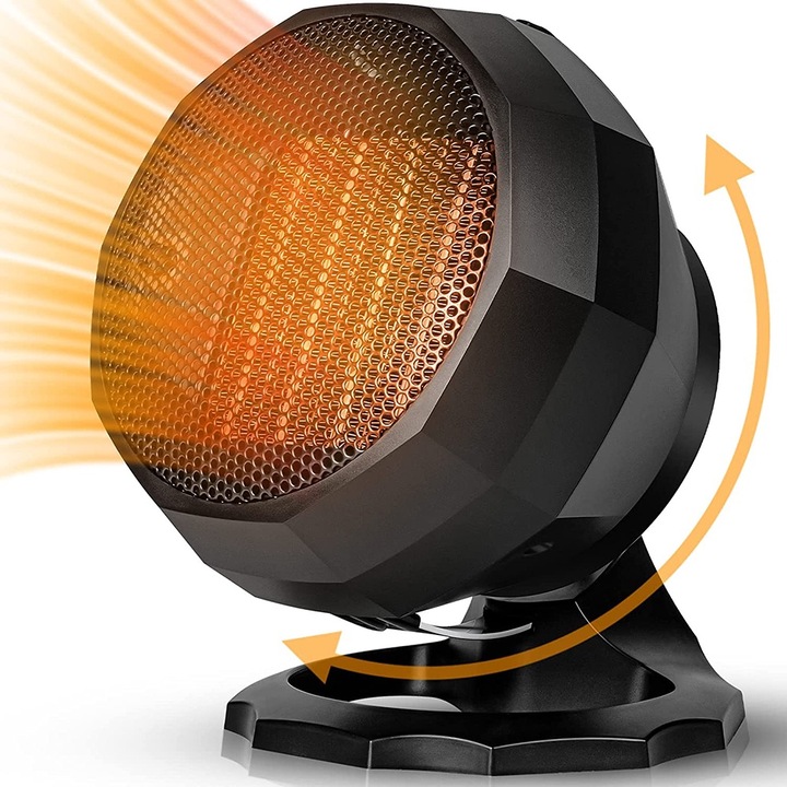 Hordozható fűtőtest 3 hőmérsékleti fokozattal, túlmelegedés elleni védelemmel, fekete, 17,5x17,5x23,5 cm