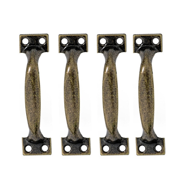 Set 4 manere usa, inox, vintage, 119 x 29 mm, auriu/negru