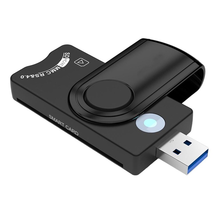 Cititor de carduri, 4 porturi, USB 3.0, compact, negru