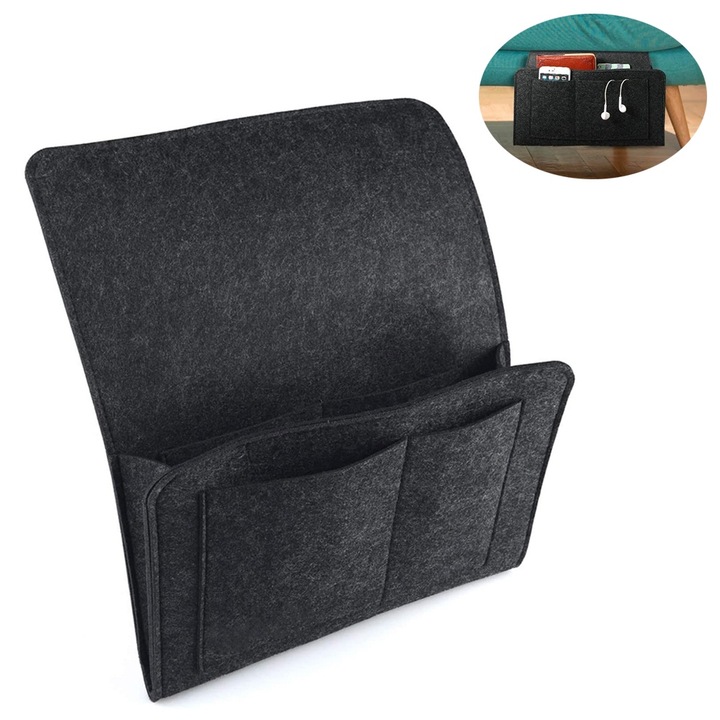 Organizator de pat din fetru, AMRINUGL, 27x21x10cm, gri inchis, cu multiple compartimente