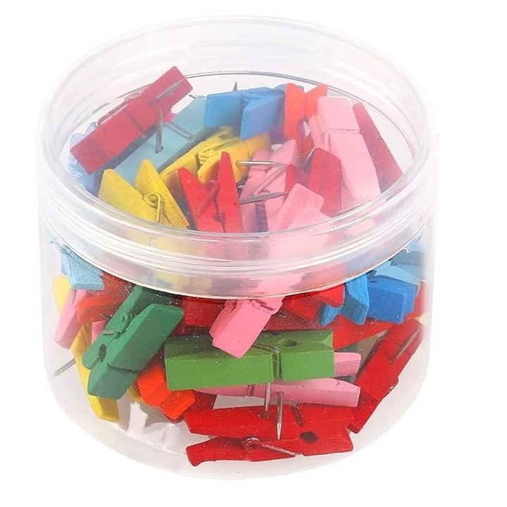 Комплект от 50 пионки с дървени щипки, 3.5x0.7cm, многоцветни