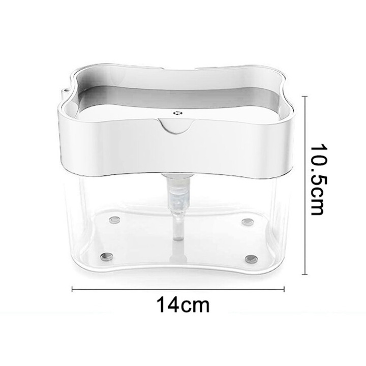 2 az 1-ben szappan/mosogatószer adagoló szivacstartóval, ABS, fehér, 14x9x10cm