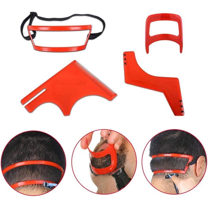 Set Aparate de Tuns, Sablon pentru Barba si Gat, Pieptene Styling, Transparent