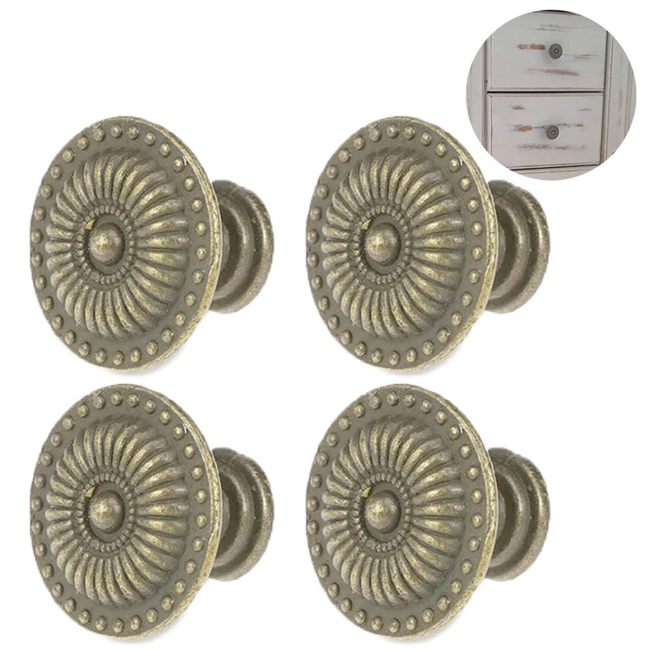 Set de 4 manere retro pentru mobilier, Zinc, Bronz verde, 24x20mm