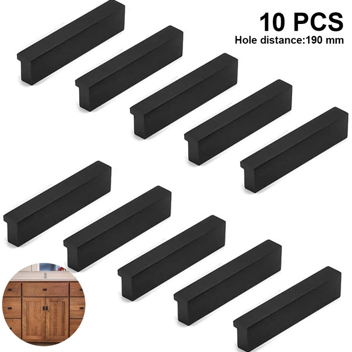 Set 10 manere mobila, aluminiu, negru, distanta gauri 96/128/160mm