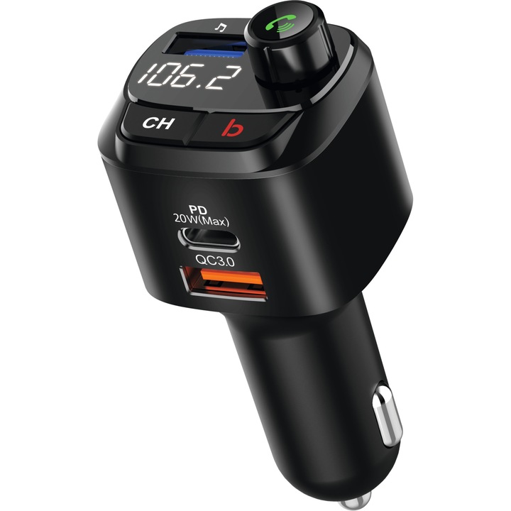 TechniSat DIGICAR 200 BT autós Bluetooth adapter, kihangosító, 2x USB, fekete