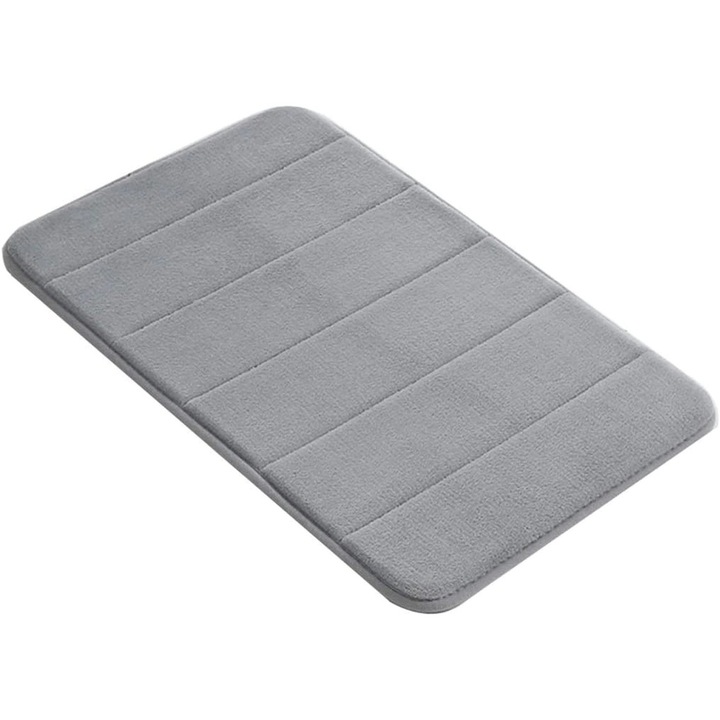 Covor Baie Elindor® cu Spuma de Memorie, Antiderapant, Absorbant, Moale, Dreptunghiular 80 x 50 cm, Potrivit in Fata la Cada, Cabina de Dus, WC, Chiuveta, Gri