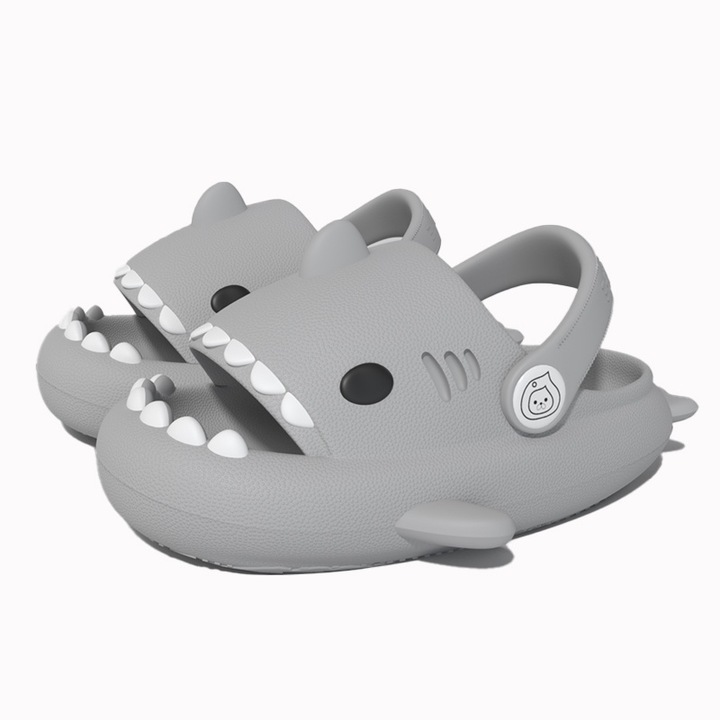 Детски пантофи Shark design, противоплъзгащи, EVA, сиви, Сив