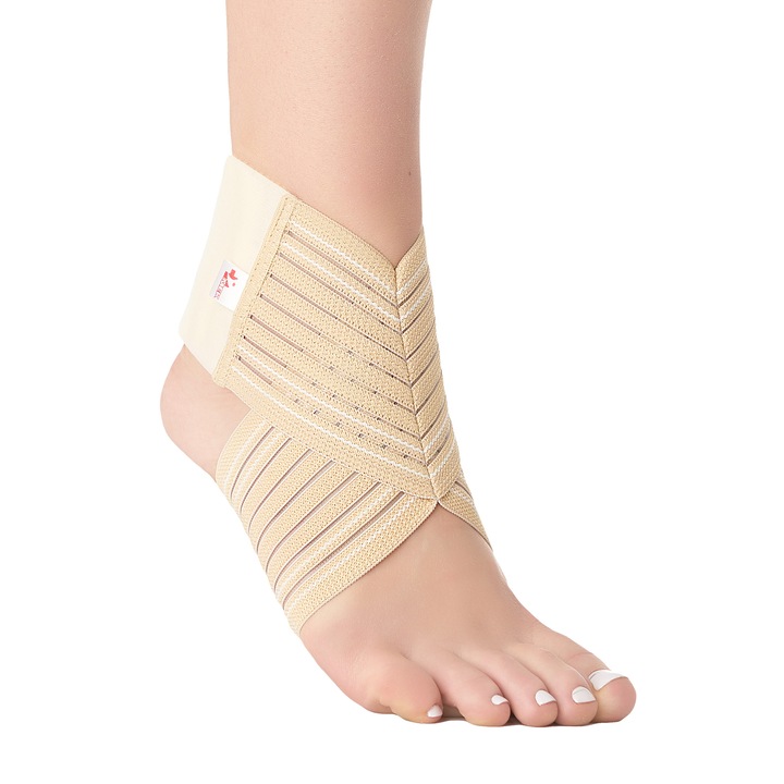 Glezniera MEK® 9001, bandaj elastic tip soseta, cu manson de compresie si banda ajustabila cu velcro, marime XS, unisex, bej