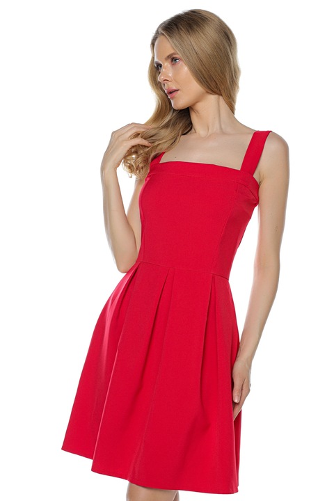 Rochie cu bretele si pliuri, Muse Mark, Viscoza, Rosu, Rosu