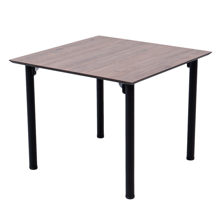 Asztal étterembe vagy konyhába, MDF-ből fekete maggal, HPL bevonattal, Prémium összecsukható fém lábakkal, Tölgy Davos Brown H3133 ST12, 90x90 cm
