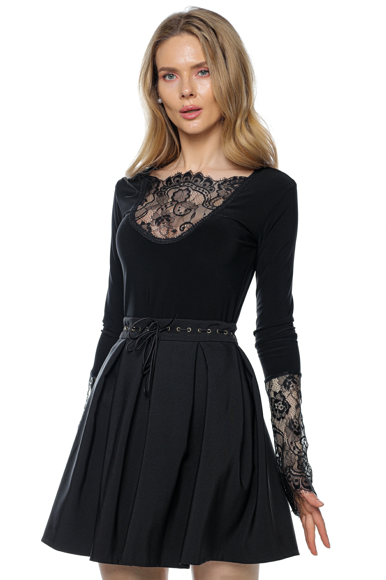 Bluza cambrata cu dantela chantilly, Muse Mark, Elastan, 54967 - eMAG.ro