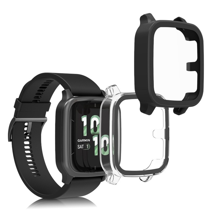 Set 2 tok Kwmobile biztonsági üveggel Garmin Venu Sq 2 Music-hez, átlátszó/fekete, műanyag, KWM000024ZF002C