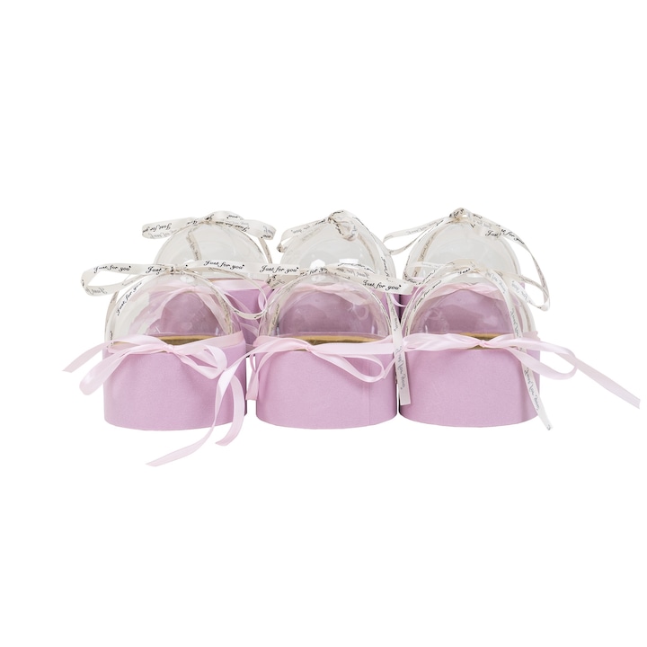 Set 6 cutii cilindrice, din catifea, capac transparent, culoare roz, B.S.P. / SL946_1