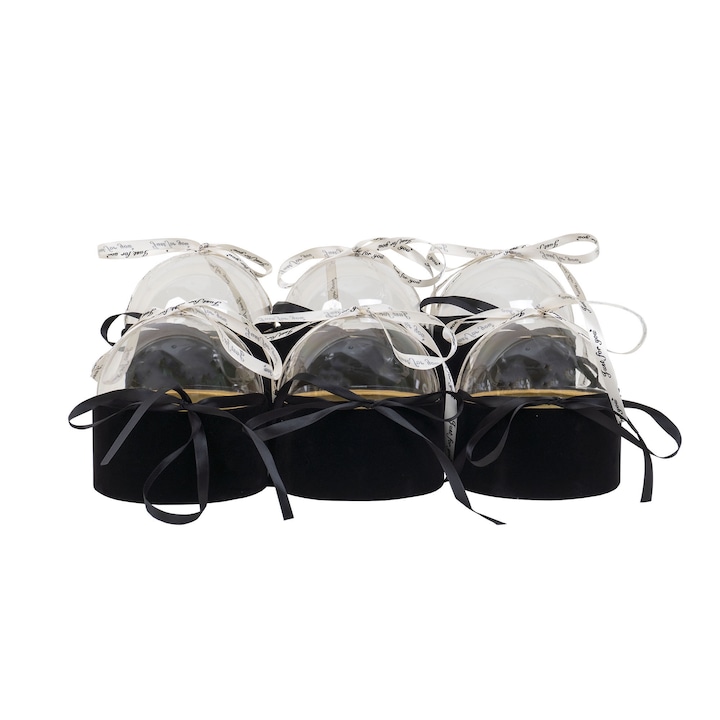 Set 6 cutii cilindrice, din catifea, capac transparent, culoare negru, B.S.P. / SL946_3