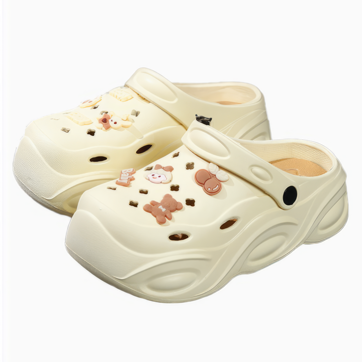 Papuci tip saboti pentru femei, Maro/Alb, 39-40