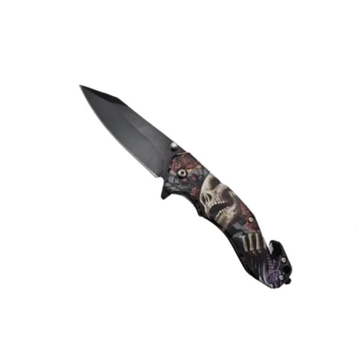 Briceag semi-automat, DEPOX®, Skull Pocket, dispozitiv spart geam, 20 cm