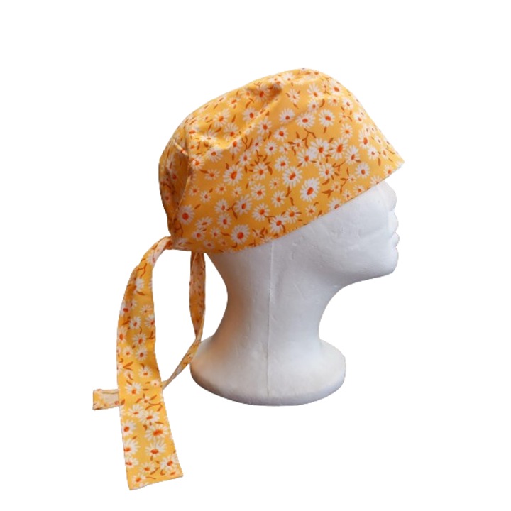 Boneta galbena cu floricele, Bumbac, Marime universala