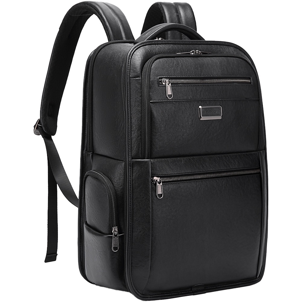 Rucsac aparat foto, compartiment laptop 15.6 inch, din piele naturala, sistem fixare pe valiza, rezistent la stropi de apa, BANGE, BG6626BK, Negru