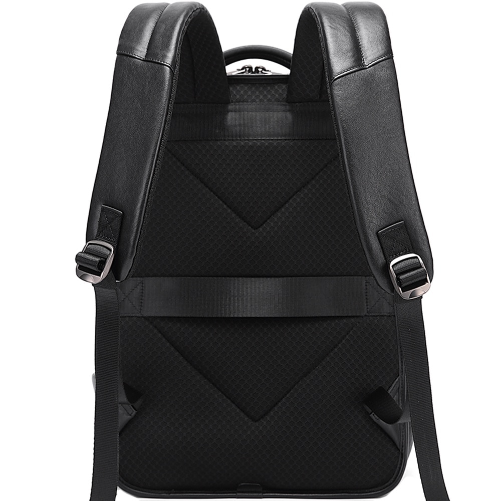 Rucsac aparat foto, compartiment laptop 15.6 inch, din piele naturala, sistem fixare pe valiza, rezistent la stropi de apa, BANGE, BG6626BK, Negru