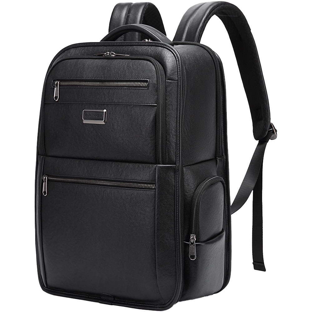 Rucsac aparat foto, compartiment laptop 15.6 inch, din piele naturala, sistem fixare pe valiza, rezistent la stropi de apa, BANGE, BG6626BK, Negru