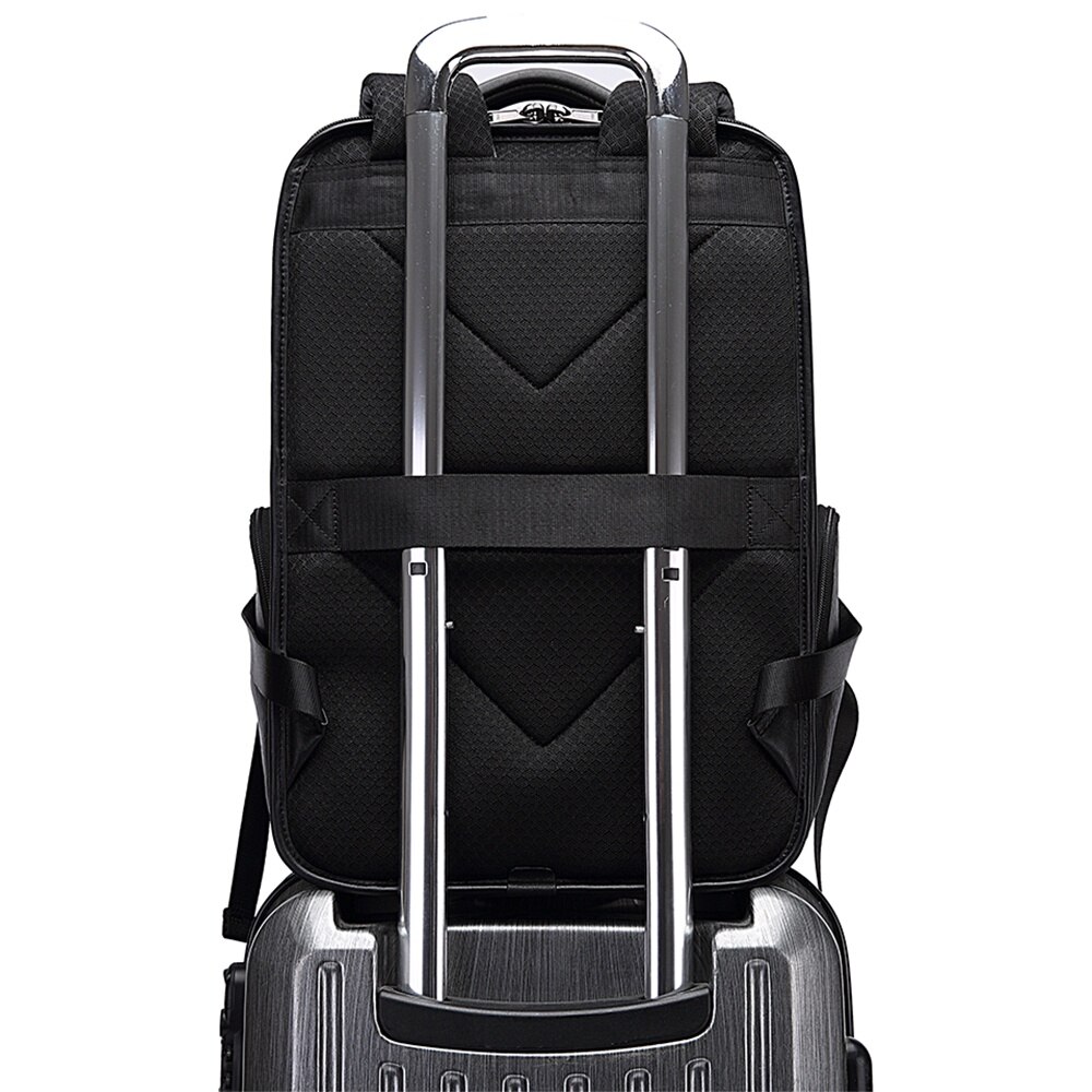 Rucsac aparat foto, compartiment laptop 15.6 inch, din piele naturala, sistem fixare pe valiza, rezistent la stropi de apa, BANGE, BG6626BK, Negru