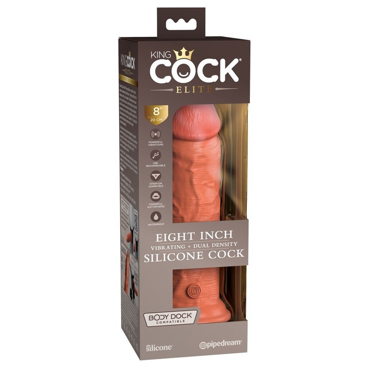 Vibrator King Cock Elite, 22 cm, Silicon, 10 moduri vibratii
