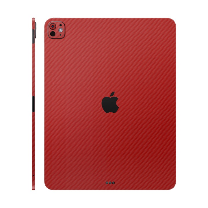 Folie de protectie pentru iPad Pro 13" (2024), Colectia Elegans, Skin Spate cu laterale unite, Carbon Rosu