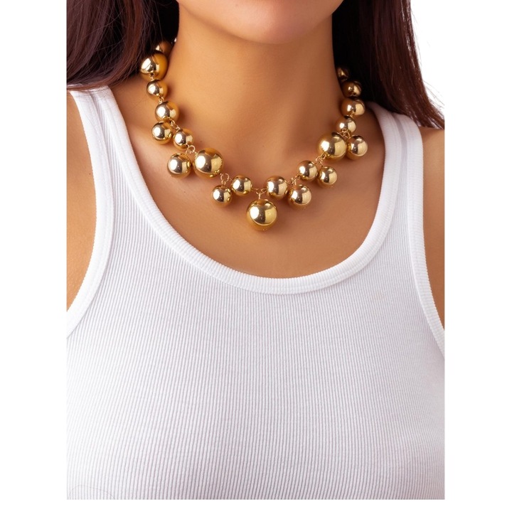 Colier tip choker format din bile mari, diametru 40+7 cm, culoarea auriu