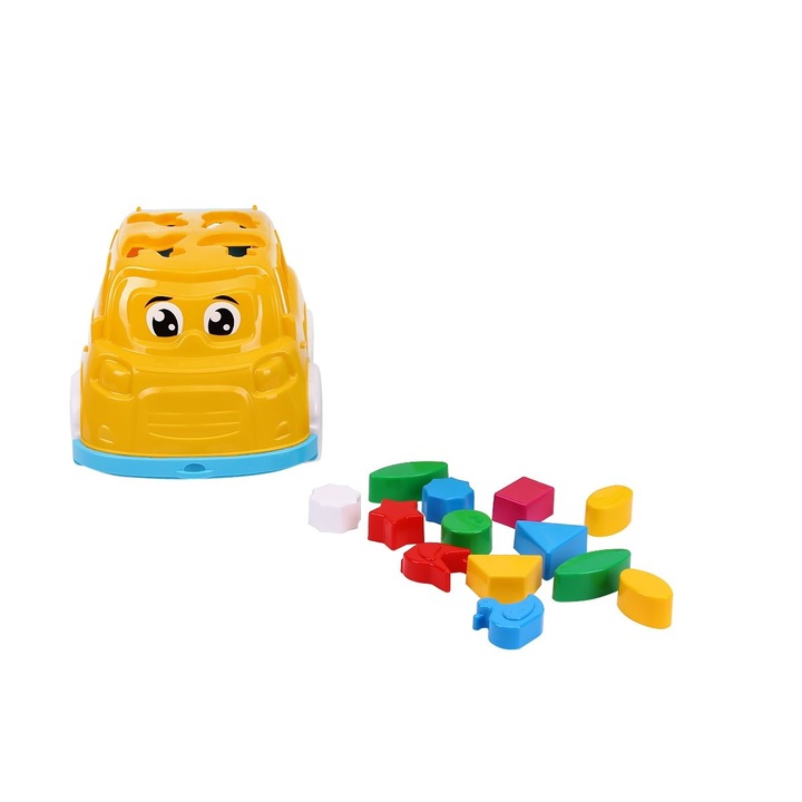 Jucarie educativa, sortator de forme, TechnoK, autobus, galben