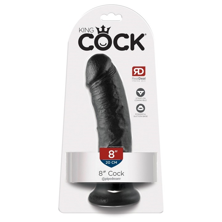 Dildo realistice King Cock, 21,5 cm, cu venuri, baza cu ventuza, culoare neagra