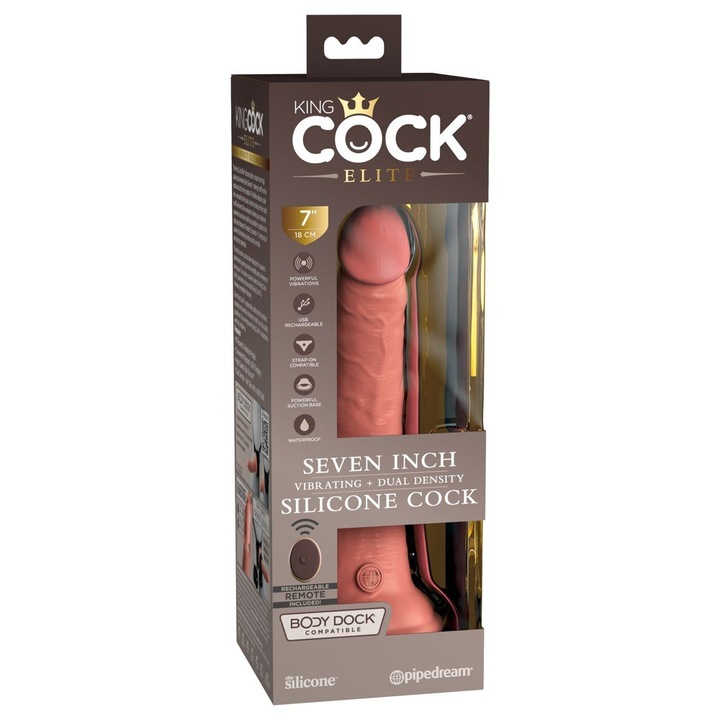 Vibrator King Cock Elite 21 cm, Dual Density, Telecomanda