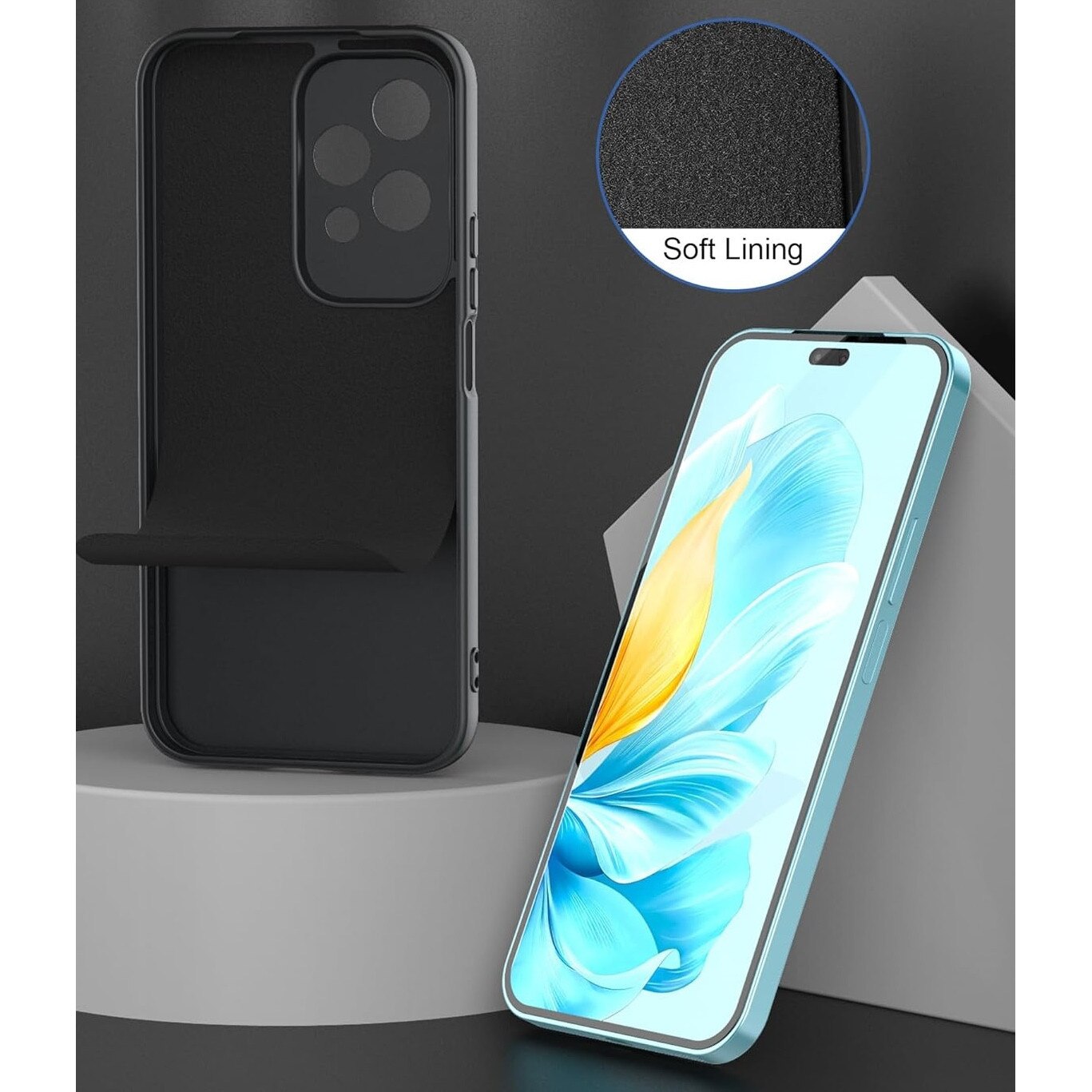 Husa pentru Honor 200 Lite Liquid Silicone subtire captusita cu microfibra anti amprenta protectie camera foto negru