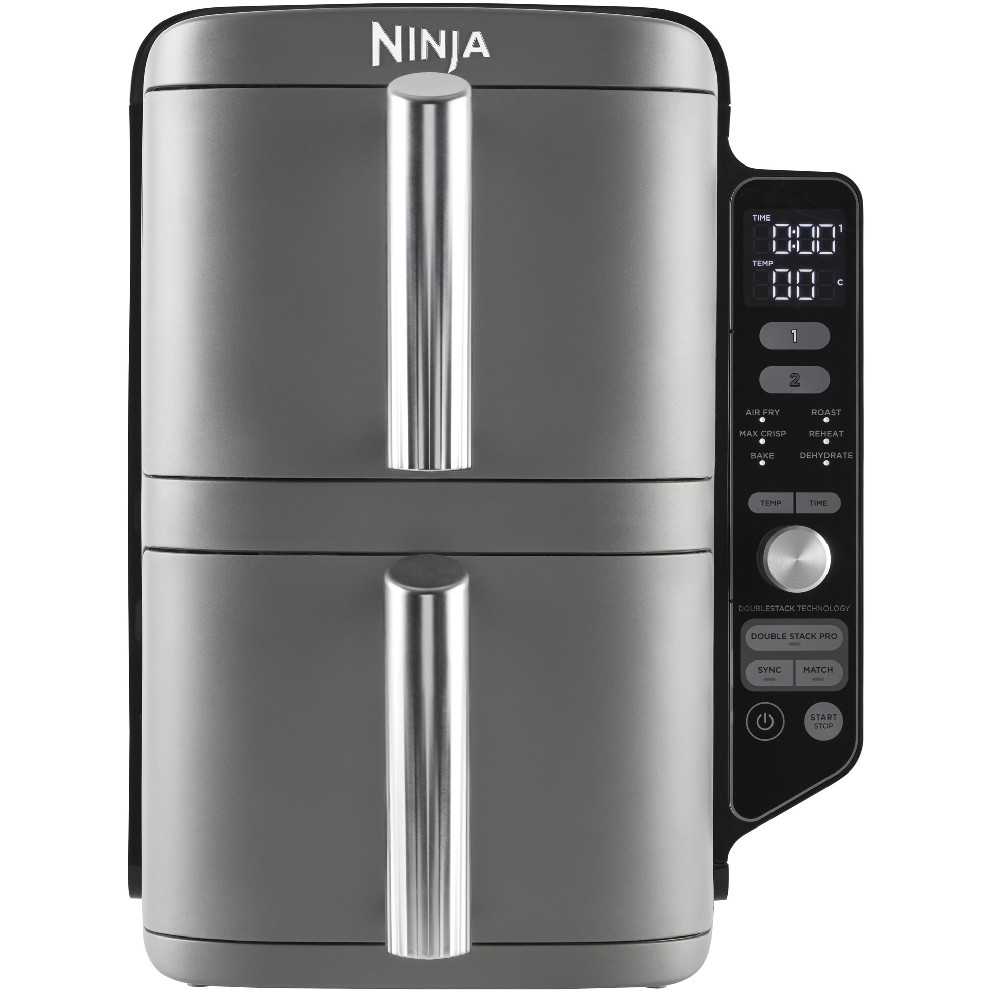 Friteuza cu aer cald Ninja Double Stack XL SL400, 9.5l, 2470W, 6 functii de gatit, 2 placi cu invelis ceramic, 2 placi grill din inox, gri