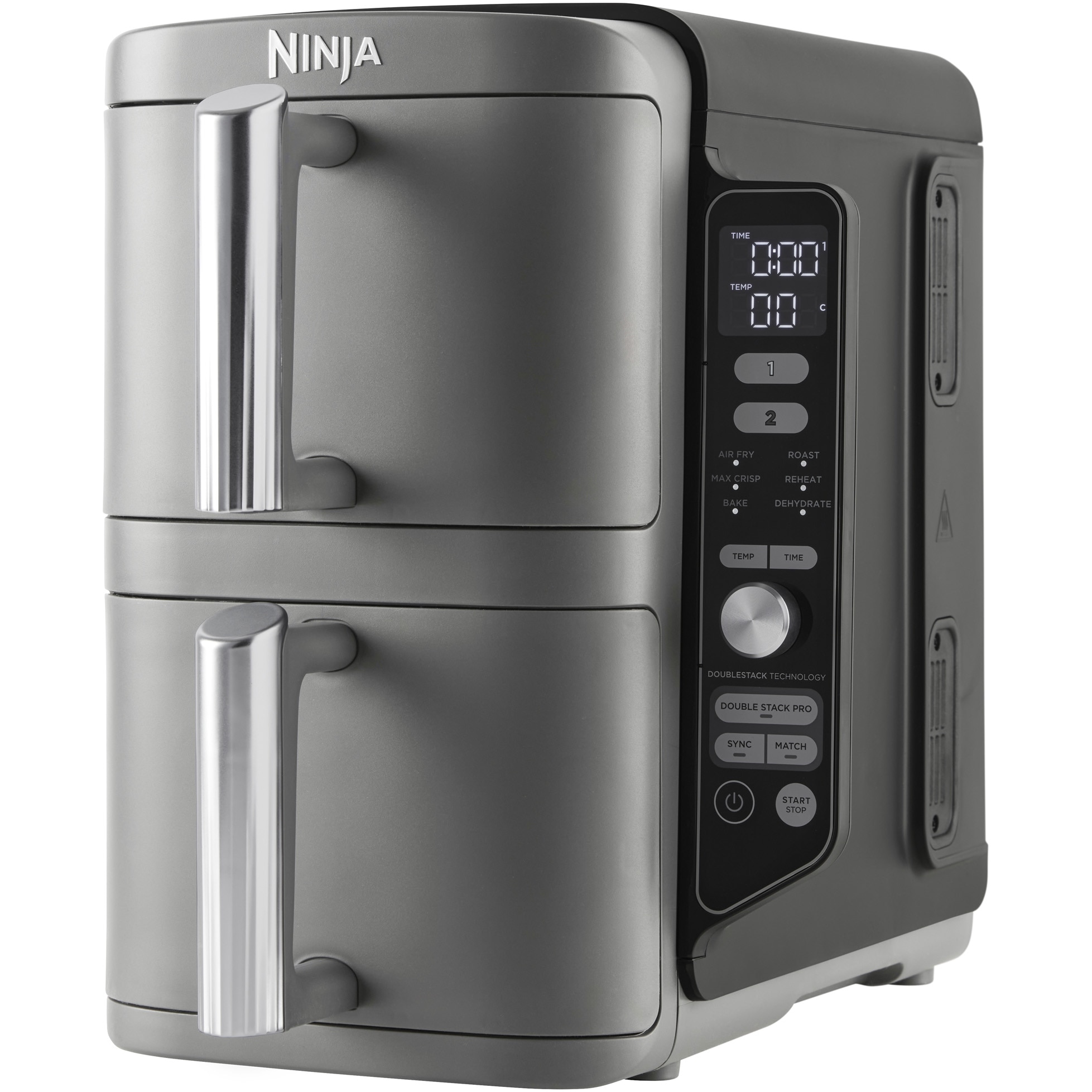 Friteuza cu aer cald Ninja Double Stack XL SL400EU, 2470 W, capacitate 9.5 litri, interval temperatura 40 - 240 °C, doua zone de gatit, 6 programe, gri
