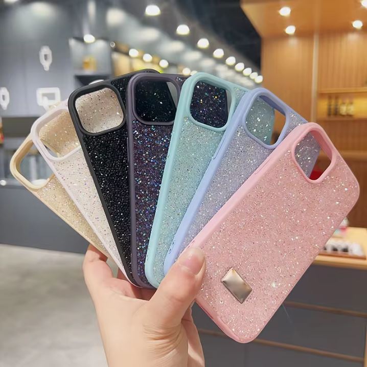 Husa Glamour, Cristale stralucitoare, Pentru iPhone 14 Pro Max, Antisoc, Protectie completa, Bleumarin