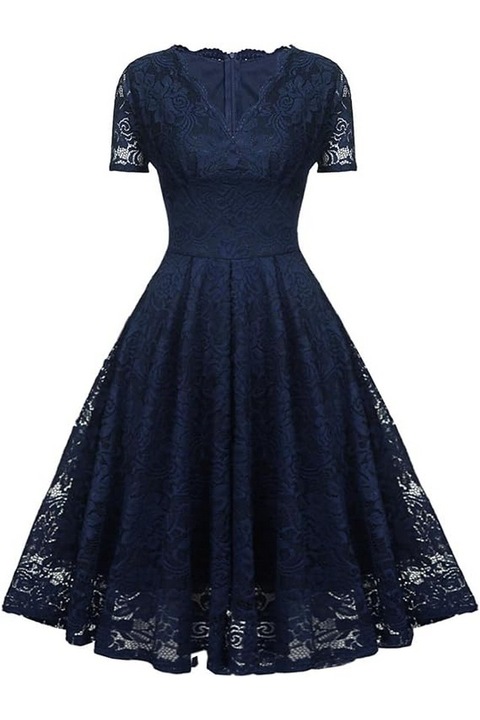 Дантелена миди рокля, тъмносиня, размер XL, SEBOWEL