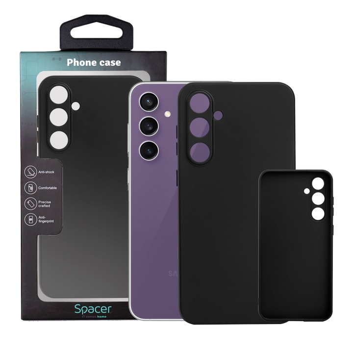 Предпазен калъф Spacer за Samsung Galaxy S23 FE, Гъвкав TPU материал, Черен