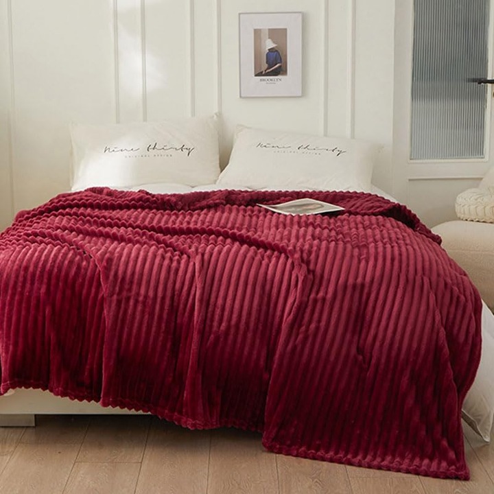 Patura cocolino cu dungi, 200x230cm, Visiniu