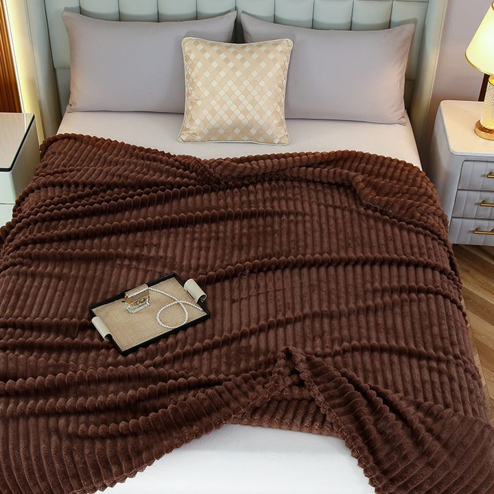 Patura cocolino cu dungi, 200x230cm, Maro