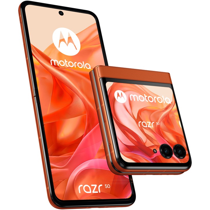 Telefon mobil Motorola Razr 50, Dual SIM, 8GB RAM, 256GB, 5G, Spritz Orange